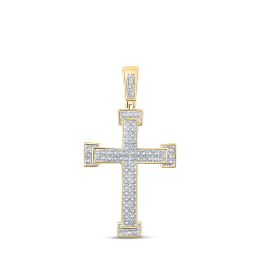 10K Yellow Gold Mens Round Diamond Roman Cross Religious Charm Pendant 1/5 Cttw, Length: 1.76 In, Width: 1 In