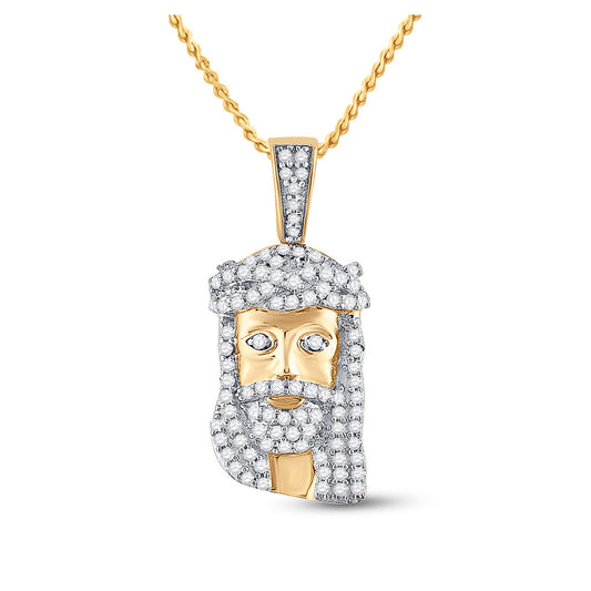 10K Yellow Gold Mens Round Diamond Jesus Face Charm Pendant 1/3 Cttw, Length: 0.95 In, Width: 0.44 In