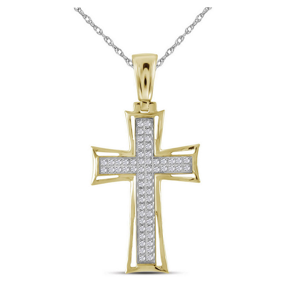 10K Yellow Gold Mens Round Diamond Gothic Cross Charm Pendant 1/6 Cttw, Length: 1.76 In, Width: 0.91 In