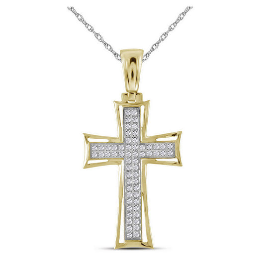 10K Yellow Gold Mens Round Diamond Gothic Cross Charm Pendant 1/6 Cttw, Length: 1.76 In, Width: 0.91 In