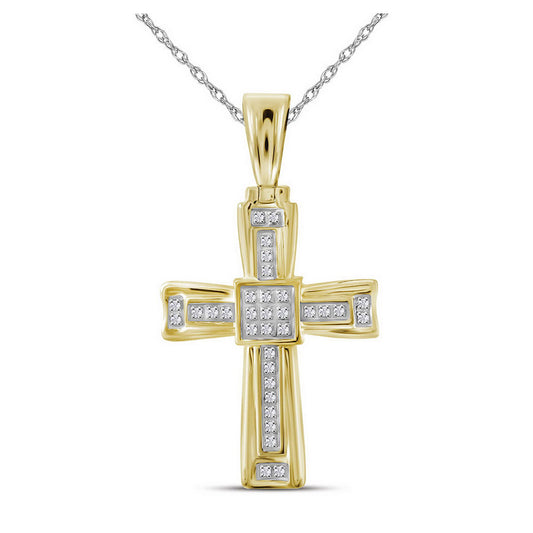 10K Yellow Gold Mens Round Diamond Cross Charm Pendant 1/10 Cttw, Length: 1.64 In, Width: 0.91 In