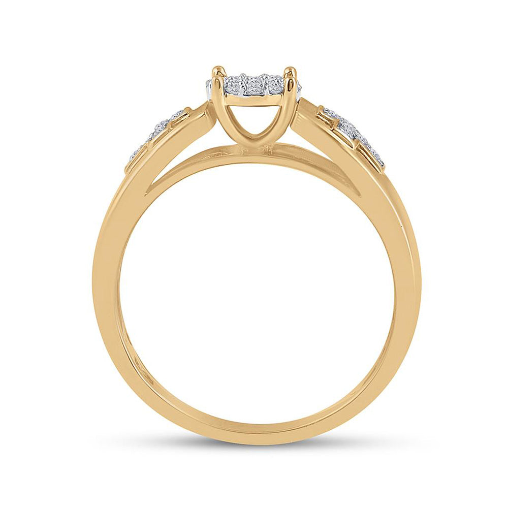 10K Yellow Gold Diamond Cluster Cross Bridal Wedding Ring Band Set 1/4 Cttw, Womens Size: 5-10