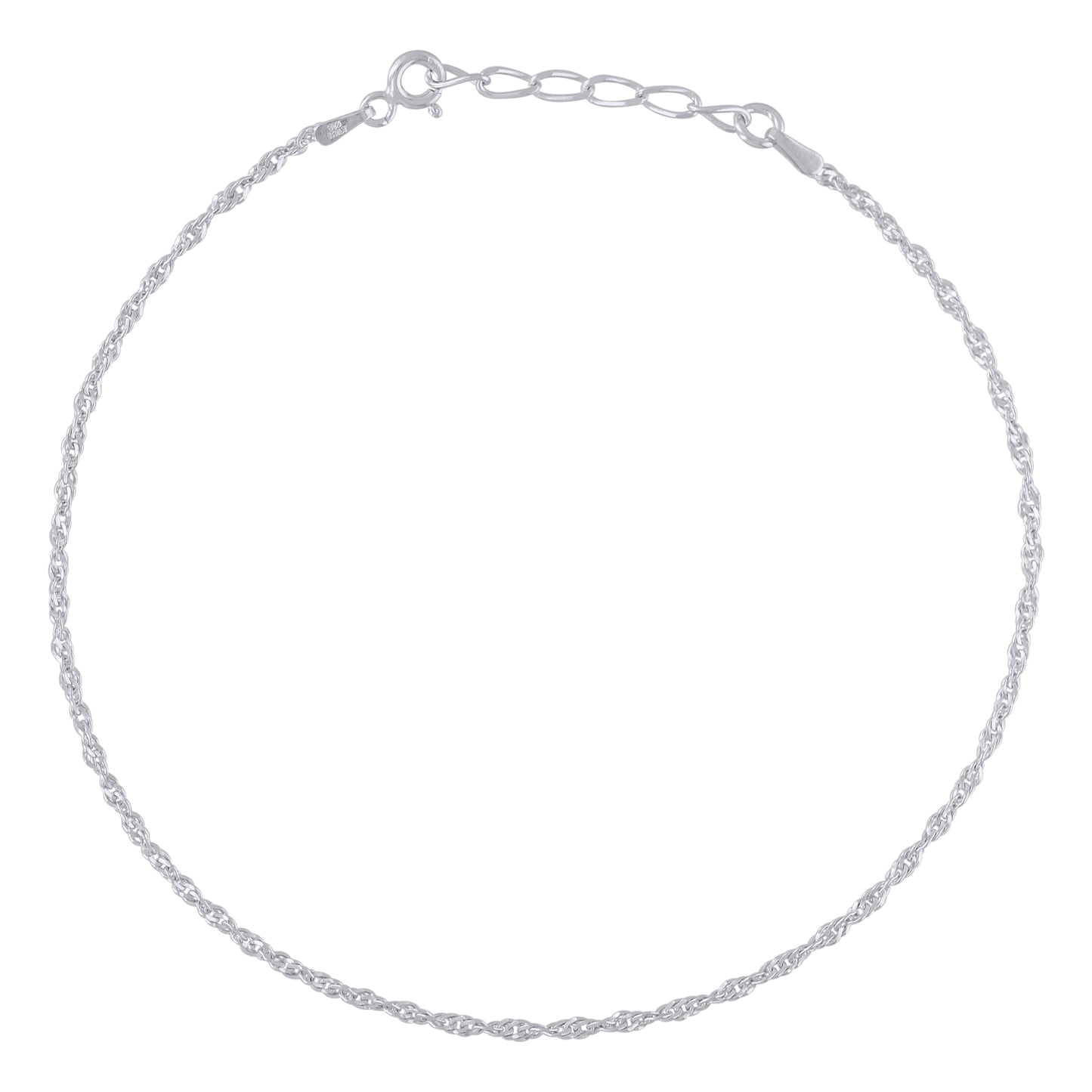 Sterling Silver Womens Singapore Chain Anklet 1.7 mm Size 10 Inches