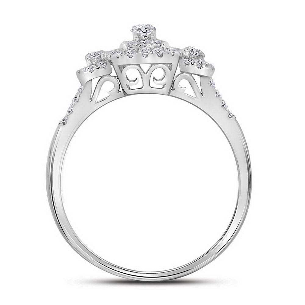 10K White Gold Round Diamond Cluster Bridal Wedding Engagement Ring 1/2 Cttw, Womens Size: 5-10