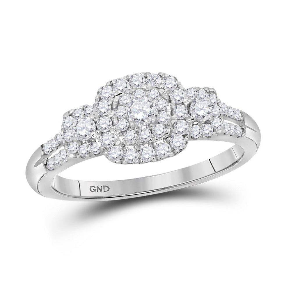 10K White Gold Round Diamond Cluster Bridal Wedding Engagement Ring 1/2 Cttw, Womens Size: 5-10
