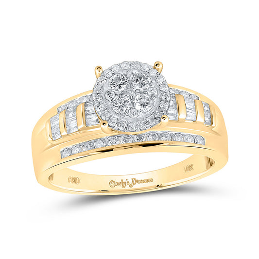 10K Yellow Gold Round Diamond Cluster Bridal Wedding Engagement Ring 1/2 Cttw, Womens Size: 5-10