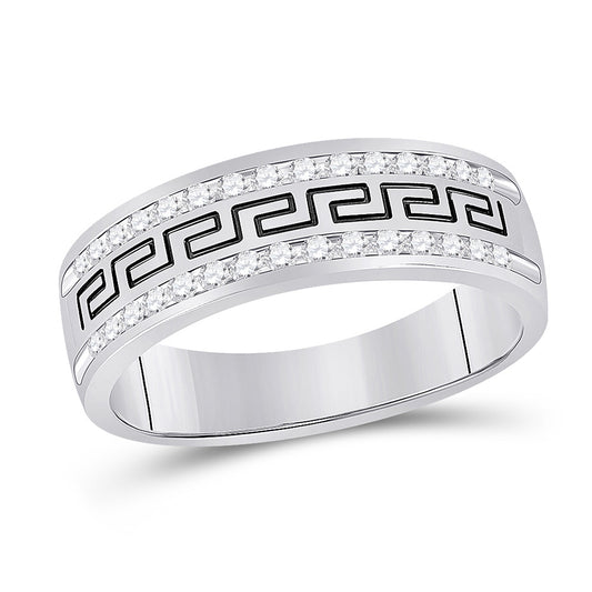 14k White Gold Mens Round Diamond Grecco Wedding Anniversary Band 1/2 Cttw, Mens Size: 7-13