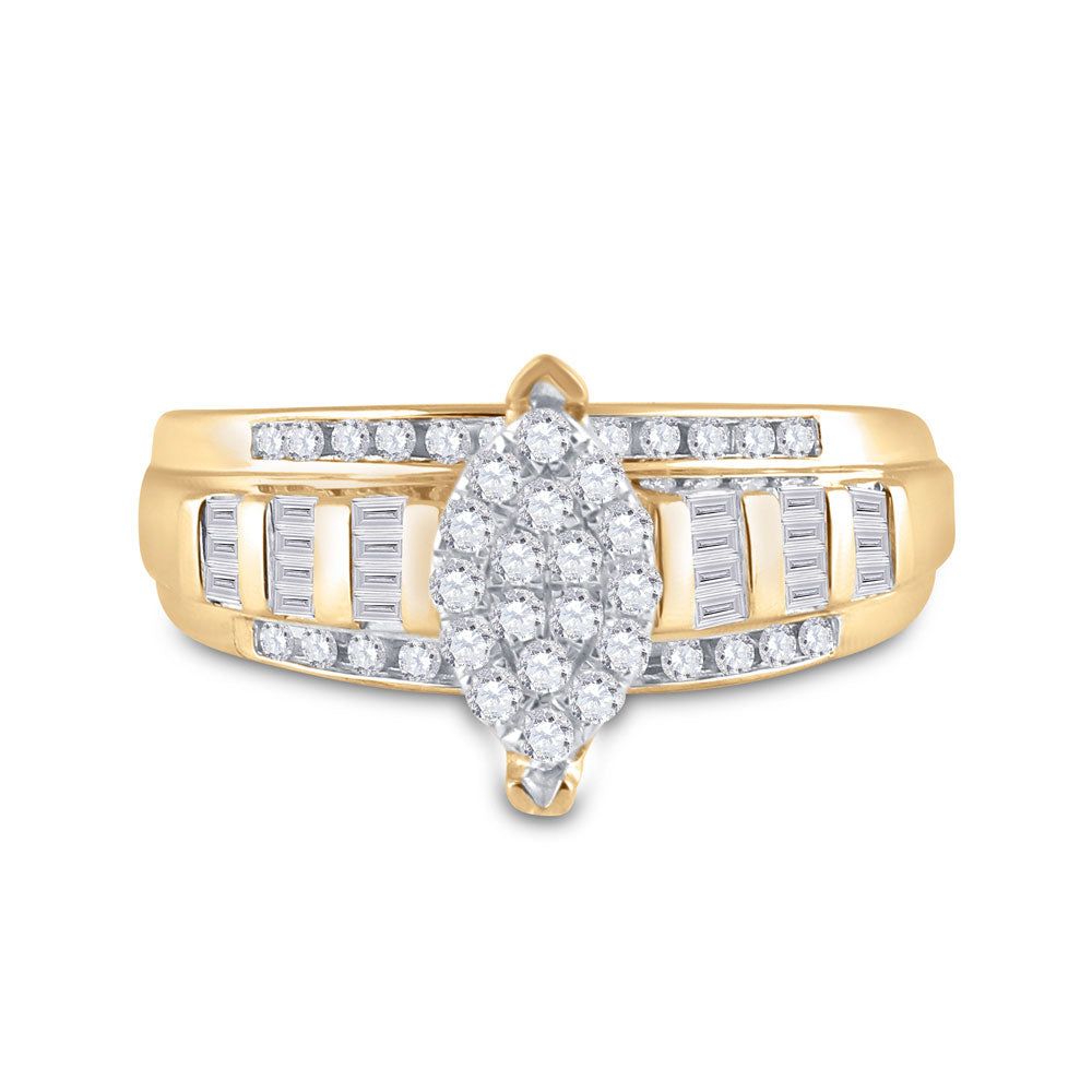 10K Yellow Gold Round Diamond Oval Cluster Bridal Wedding Engagement Ring 1/2 Cttw, Womens Size: 5-10