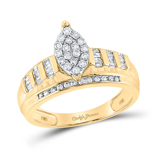 10K Yellow Gold Round Diamond Oval Cluster Bridal Wedding Engagement Ring 1/2 Cttw, Womens Size: 5-10