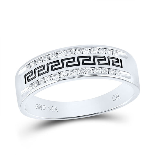 14K Yellow Or White Gold  Mens Round Diamond Grecco Wedding Band Ring 1/4 Cttw, Mens Size: 7-13