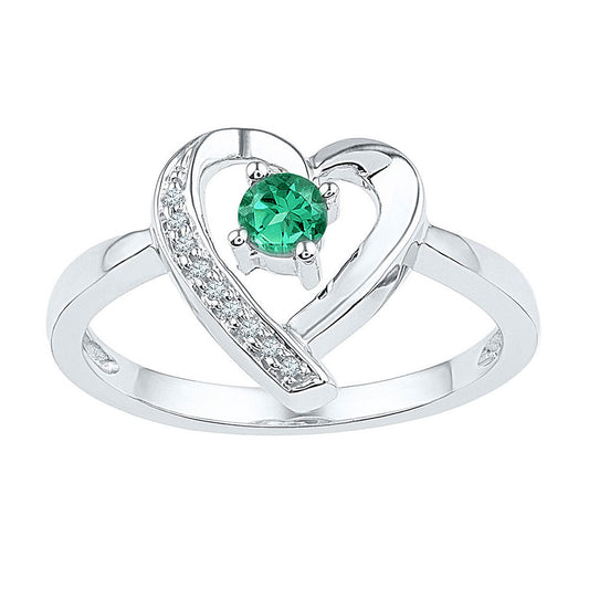 Sterling Silver Womens Round Synthetic Emerald Solitaire Heart Ring 1/4 Cttw, Womens Size: 5-10