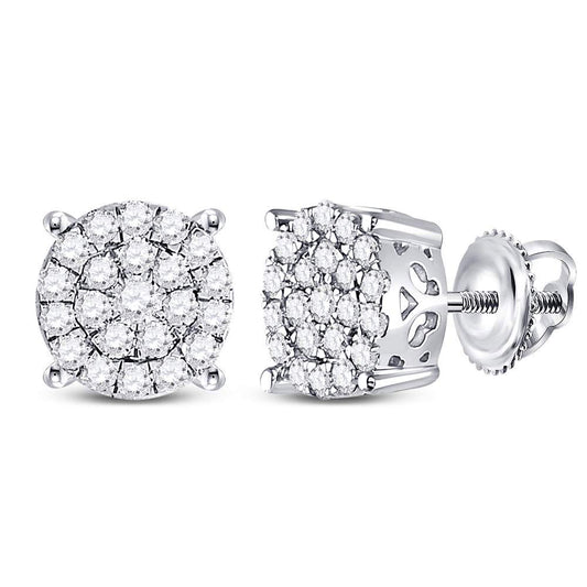 10K White Gold Womens Round Diamond Concentric Circle Cluster Earrings 1/2 Cttw, Length: 0.28 In, Width: 0.28 In