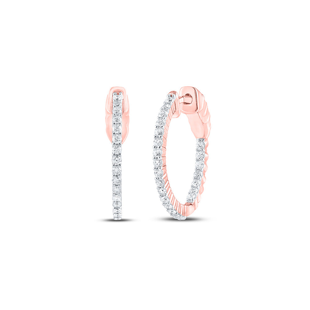 10K White Gold Womens Round Diamond Single Row Hoop Earrings 1/2 Cttw, Length: 0.83 In, Width: 0.04 In