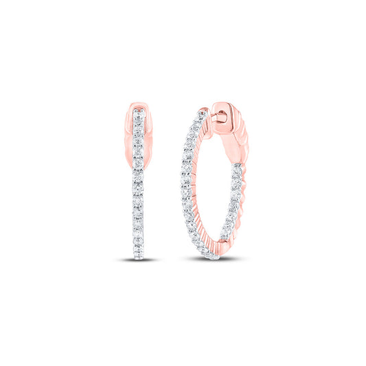 10K White Gold Womens Round Diamond Single Row Hoop Earrings 1/2 Cttw, Length: 0.83 In, Width: 0.04 In