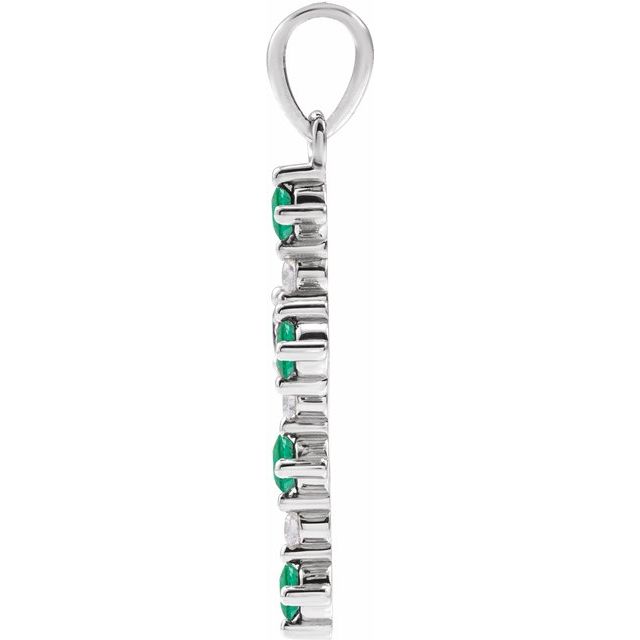 14K White Gold Round  2.5Mm I1, G-H Polished Lab Grown Emerald And .07 Ctw Natural Diamond Cross Pendant