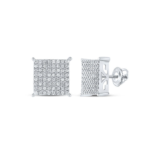 10K White Gold Womens Round Diamond Square Earrings 1 Cttw, Length: 0.46 In, Width: 0.46 In