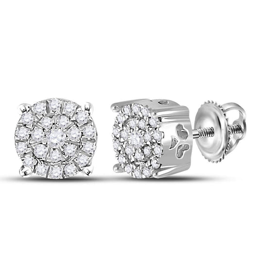 10K White Gold Womens Round Diamond Cluster Earrings 1/8 Cttw, Length: 0.2 In, Width: 0.2 In