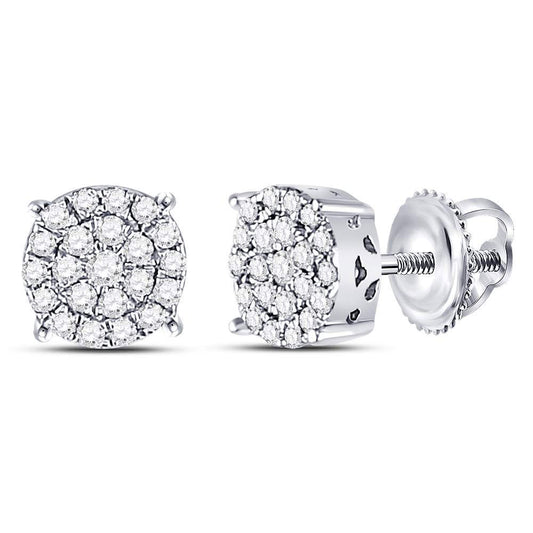 10K White Or Yellow Gold Womens Round Diamond Fashion Cluster Earrings