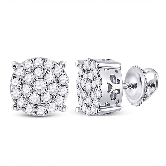 10K White Gold Womens Round Diamond Cluster Earrings 3/4 Cttw, Length: 0.31 In, Width: 0.31 In