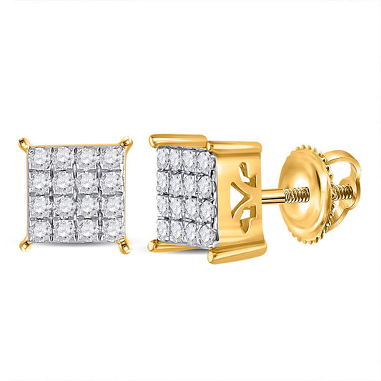 10K Yellow Gold Womens Round Diamond Square Earrings 1/4 Cttw