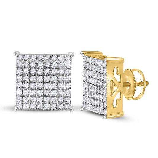 10K Yellow Gold Womens Round Diamond Square Earrings 1 Cttw, Length: 0.46 In, Width: 0.46 In