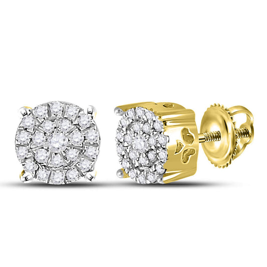 10K Yellow Gold Womens Round Diamond Cluster Earrings 1/8 Cttw, Length: 0.2 In, Width: 0.2 In