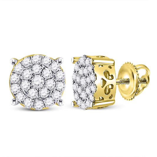 10K Yellow Gold Womens Round Diamond Cluster Earrings 1/2 Cttw, Length: 0.28 In, Width: 0.28 In