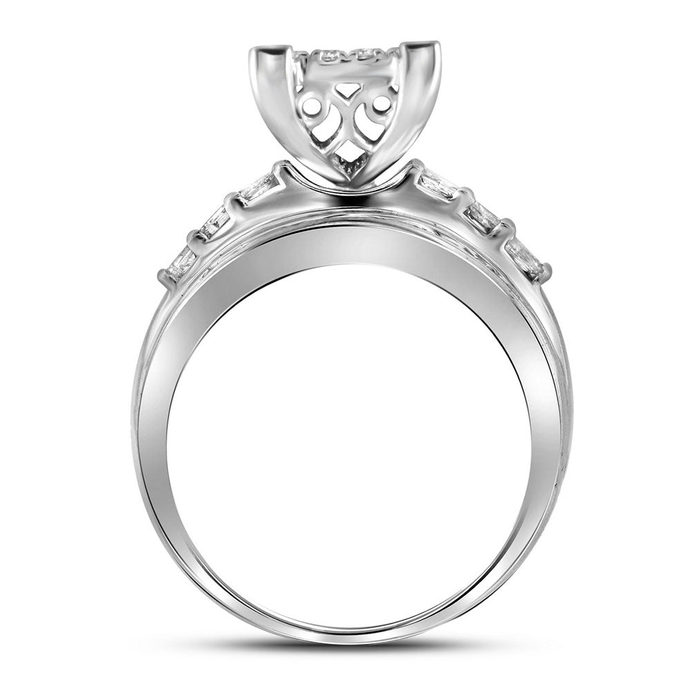 10K White Gold Princess Diamond Cluster Bridal Wedding Engagement Ring 1 Cttw, Womens Size: 5-10