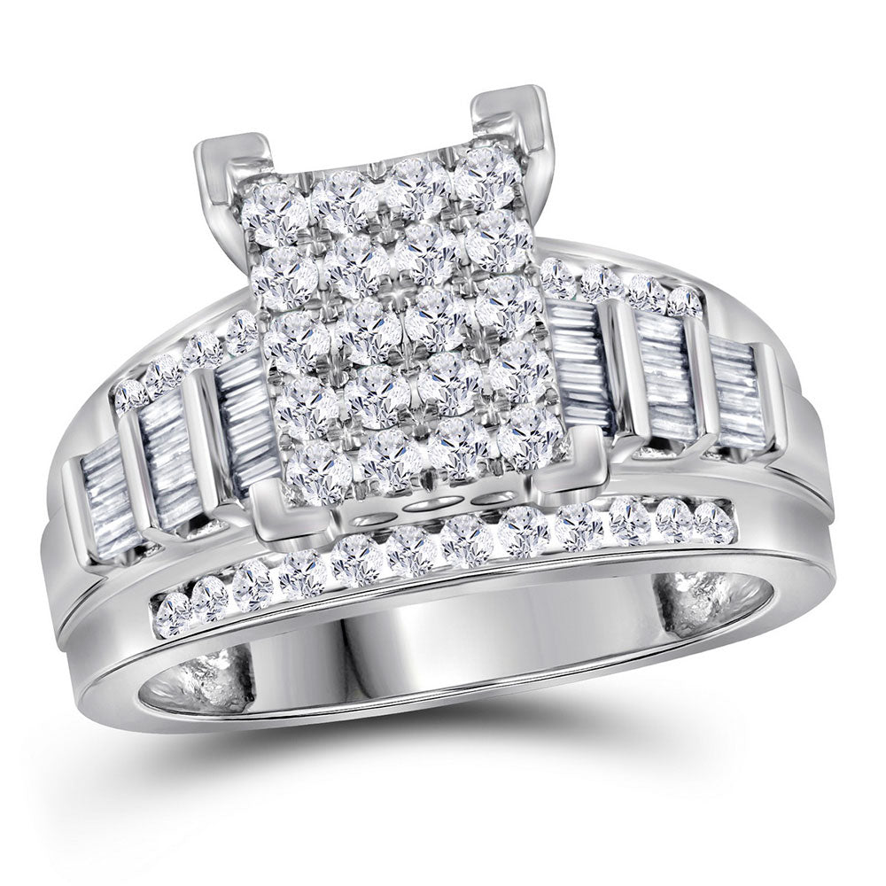 10K White Gold Princess Diamond Cluster Bridal Wedding Engagement Ring 1 Cttw, Womens Size: 5-10