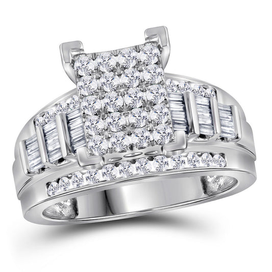 10K White Gold Princess Diamond Cluster Bridal Wedding Engagement Ring 1 Cttw, Womens Size: 5-10