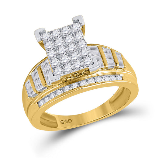 10K Yellow Gold Round Diamond Cluster Bridal Wedding Engagement Ring 1 Cttw, Womens Size: 5-10