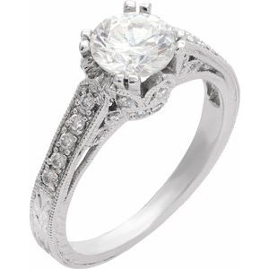 14K White Gold Round 6.5 Mm Natural Diamond Polished 1/4 Ctw Natural Diamond Semi-Set Engagement Ring Size 6
