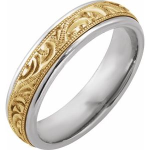 14K White/Yellow Gold Hand Engraved Band Size 10