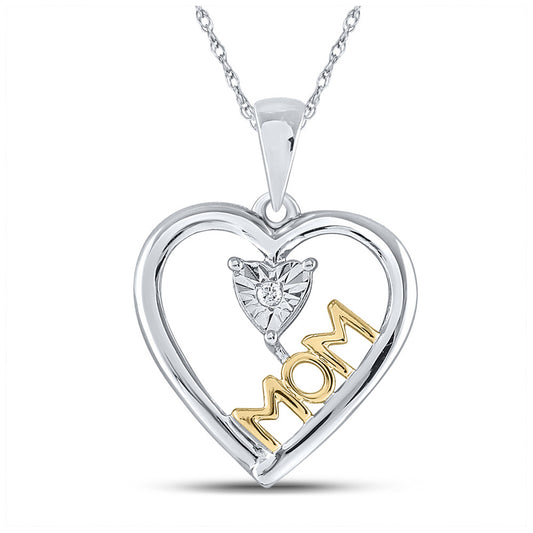 Sterling Silver Womens Round Diamond Heart Mom Pendant .02 Cttw, Length: 1.05 In, Width: 0.79 In