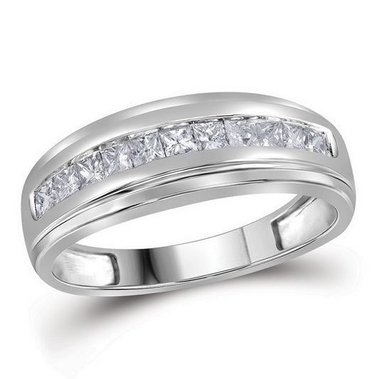 10K White Gold Mens Princess Diamond Single Row Wedding Band Ring 1/2 Cttw, Mens Size: 7-13