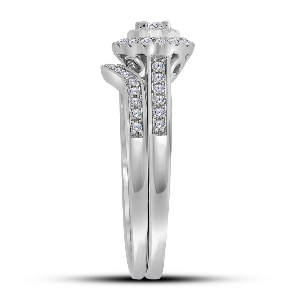 10K White Gold Round Diamond Halo Bridal Wedding Ring Band Set 1/3 Cttw, Womens Size: 5-10