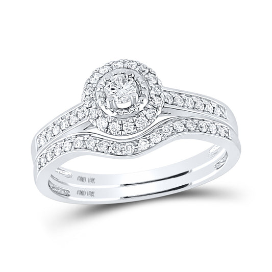 10K White Gold Round Diamond Halo Bridal Wedding Ring Band Set 1/3 Cttw, Womens Size: 5-10