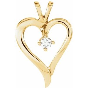 14K Yellow Gold Round 3Mm G-H I1 1/10 Ct Natural Diamond Heart Pendant