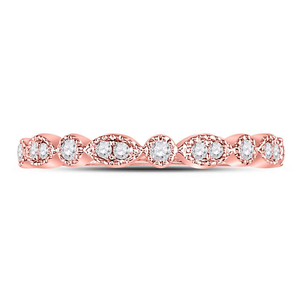 10K Rose Gold Womens Round Diamond Marquise Dot Stackable Band Ring 1/6 Cttw, Womens Size: 5-10