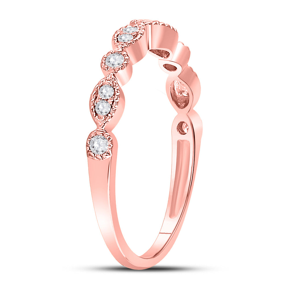 10K Rose Gold Womens Round Diamond Marquise Dot Stackable Band Ring 1/6 Cttw, Womens Size: 5-10