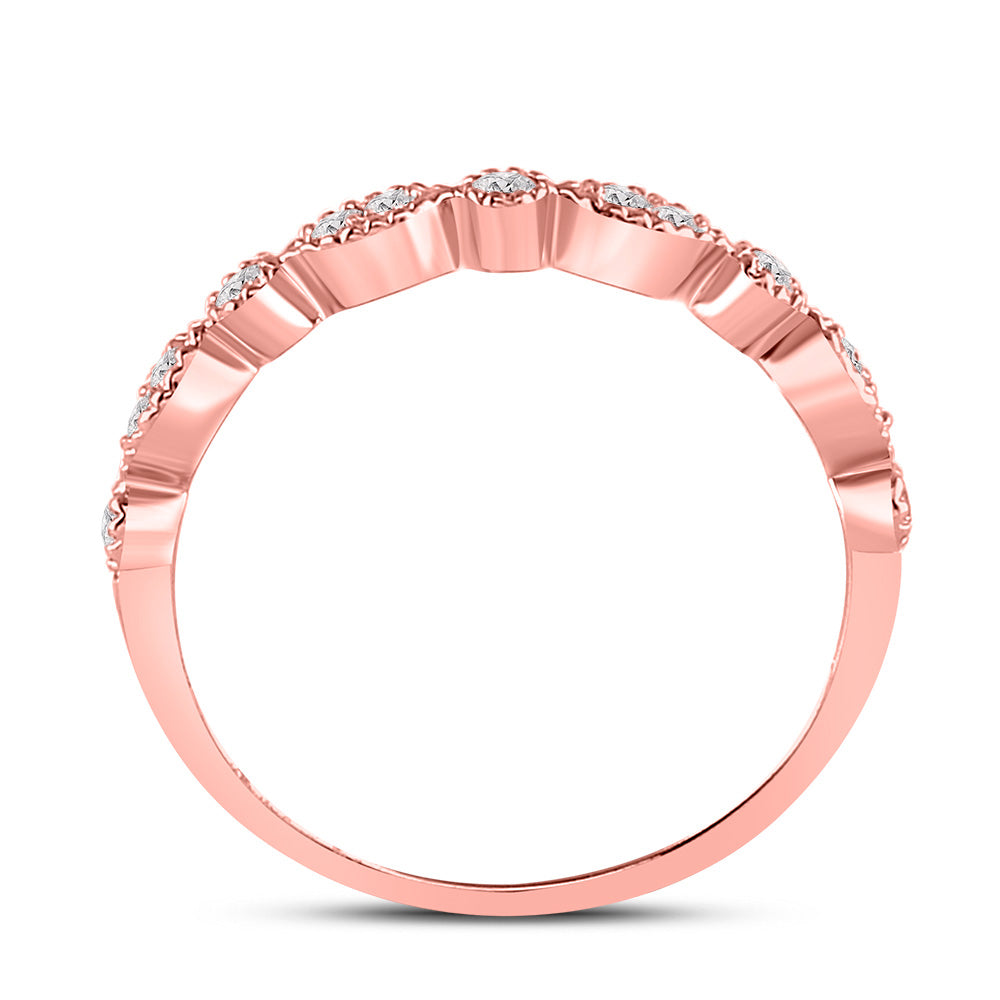 10K Rose Gold Womens Round Diamond Marquise Dot Stackable Band Ring 1/6 Cttw, Womens Size: 5-10
