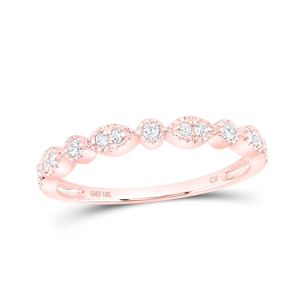 10K Rose Gold Womens Round Diamond Marquise Dot Stackable Band Ring 1/6 Cttw, Womens Size: 5-10