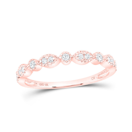 10K Rose Gold Womens Round Diamond Marquise Dot Stackable Band Ring 1/6 Cttw, Womens Size: 5-10