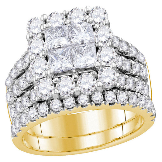 14K Yellow Gold Princess Diamond Cluster Bridal Wedding Engagement Ring 3 Cttw, Womens Size: 5-10