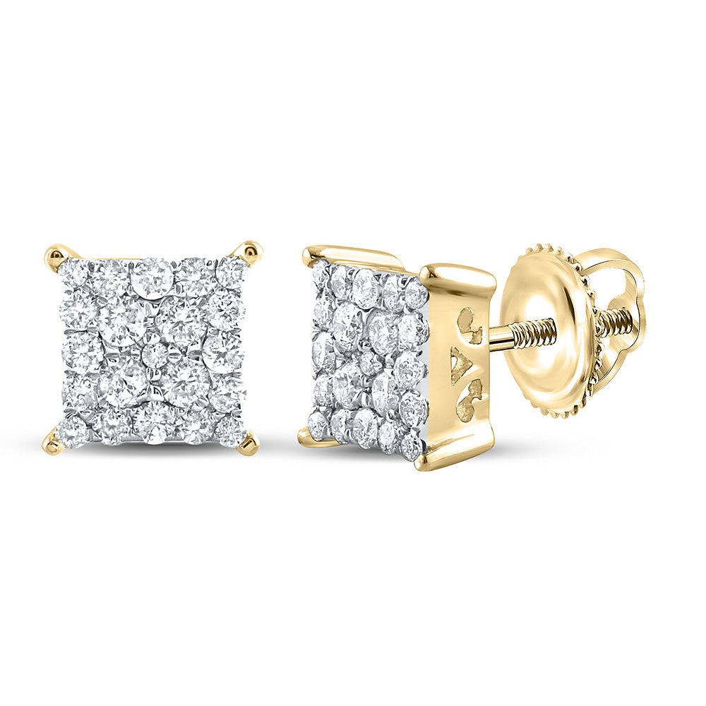 10K White Or Yellow Gold Womens Round Diamond Square Earrings