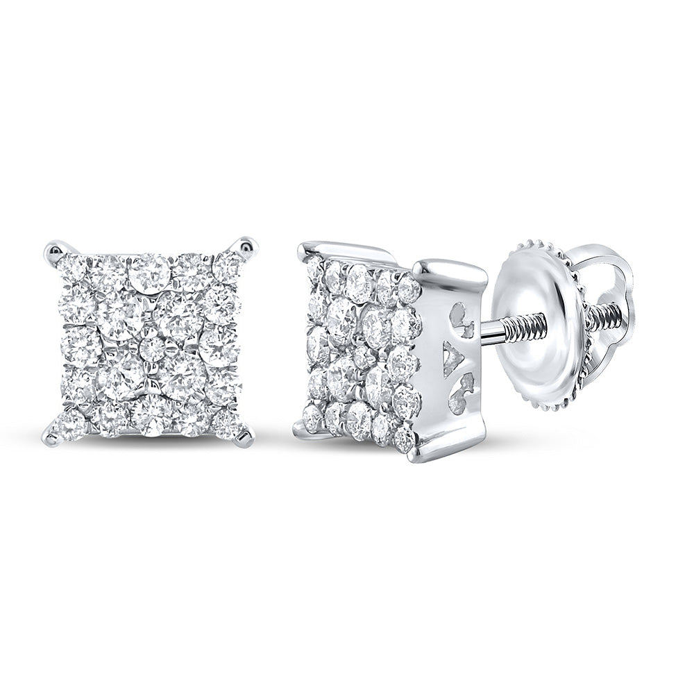 10K White Or Yellow Gold Womens Round Diamond Square Earrings