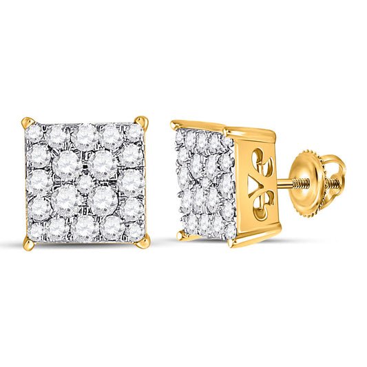 10K Yellow Gold Womens Round Diamond Square Cluster Earrings 1/2 Cttw, Length: 0.28 In, Width: 0.28 In