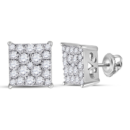 10K White Gold Womens Round Diamond Square Earrings 1/2 Cttw, Length: 0.28 In, Width: 0.28 In