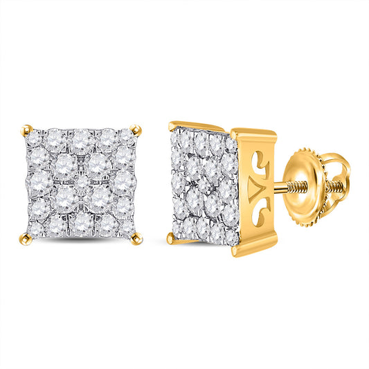 10K White Or Yellow Gold Womens Round Diamond Square Earrings
