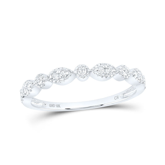 10K White Gold Womens Round Diamond Marquise Dot Stackable Band Ring 1/6 Cttw, Womens Size: 5-10
